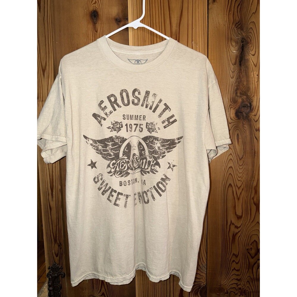 Aerosmith T Shirt Sweet Emotion Tan Size XL  Rock Band Tee Goodie Two